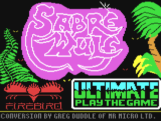Sabre Wulf title screen for Commodore 64